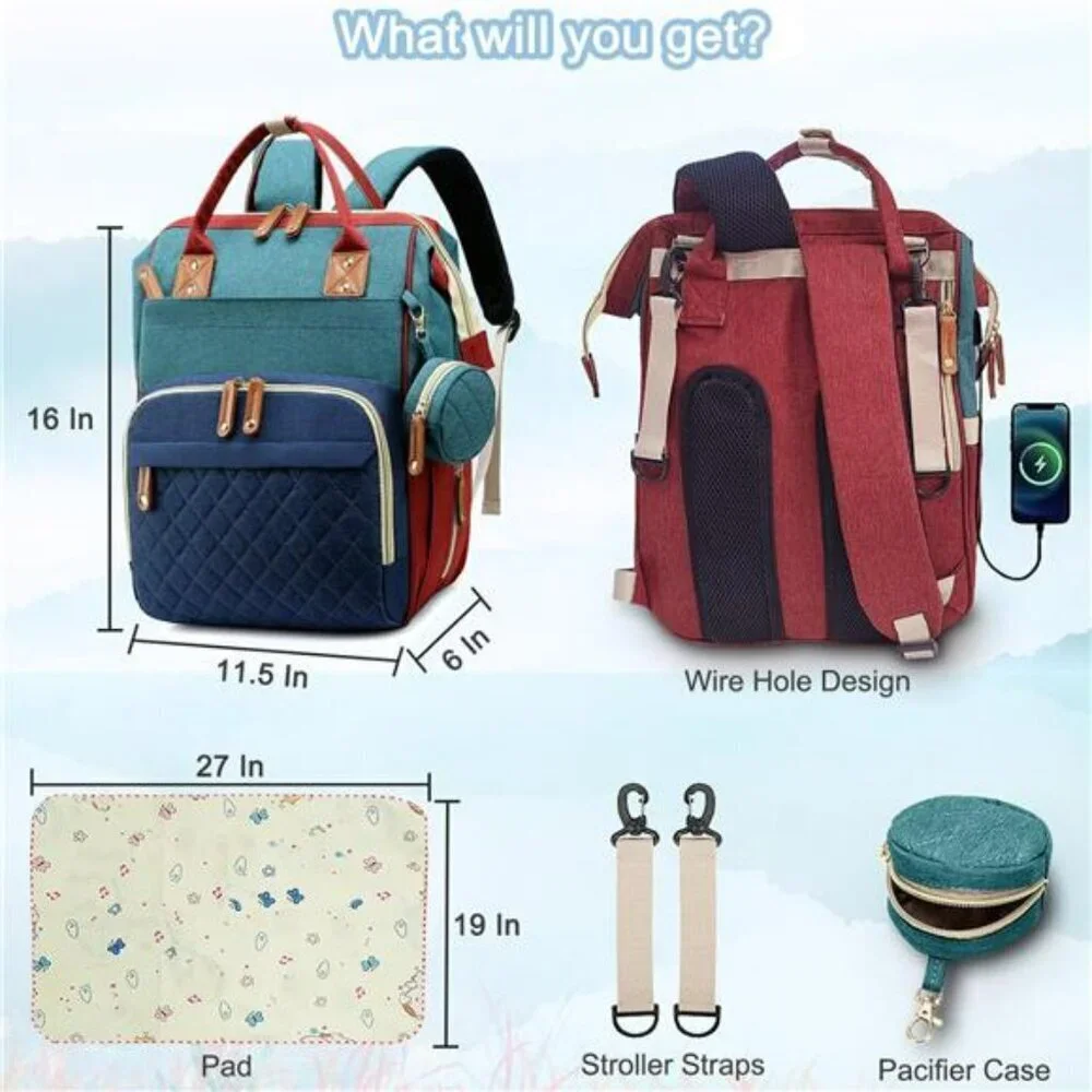 Large Diaper Bag Backpack Travel Baby Bag with Pad 16 Pockets Unisex for Mom